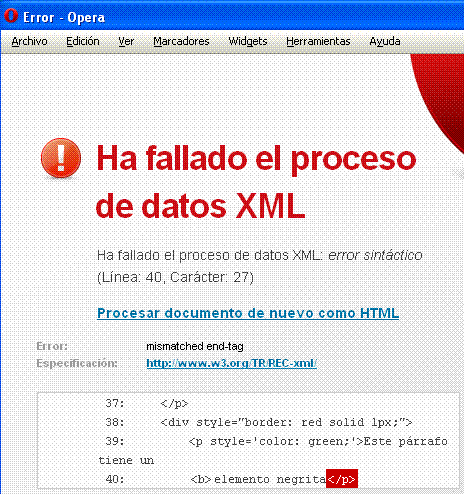 Error XHTML en Opera