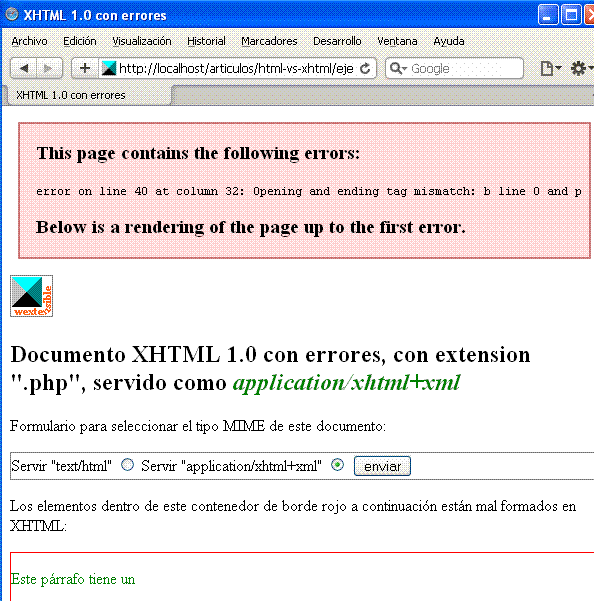 Error XHTML en Safari