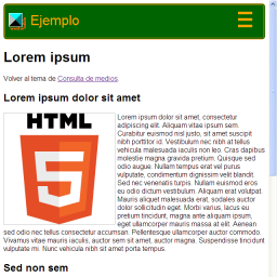Estructura con bloques en línea, contenido y lateral derecho, aplicando consulta medios