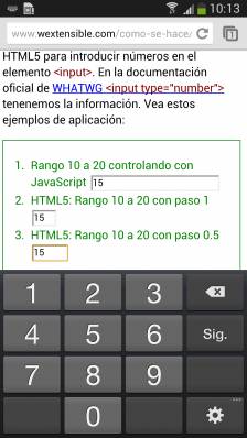 Teclado numérico en Android 4.2.2.